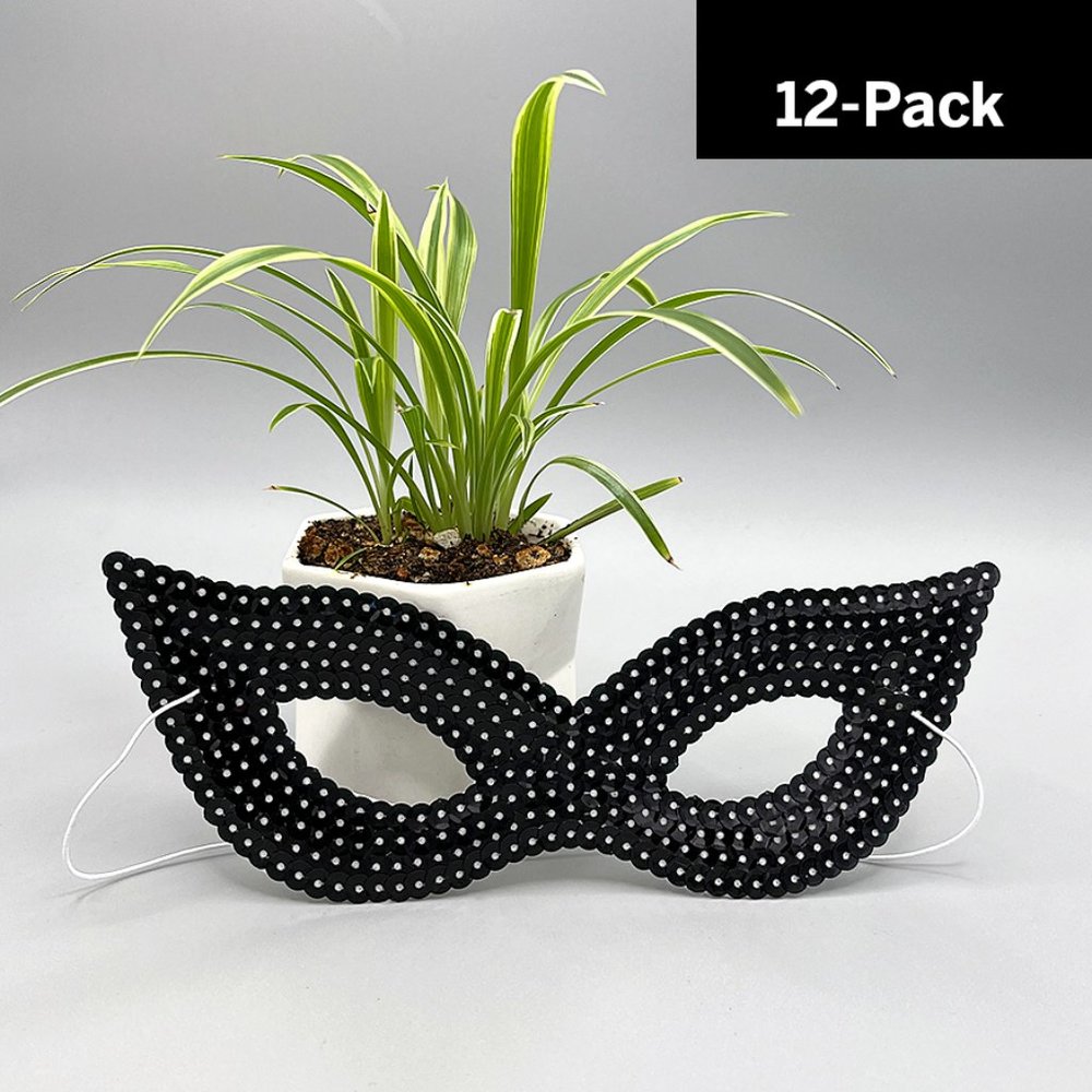 Black Sequin Masks - 12 Pack